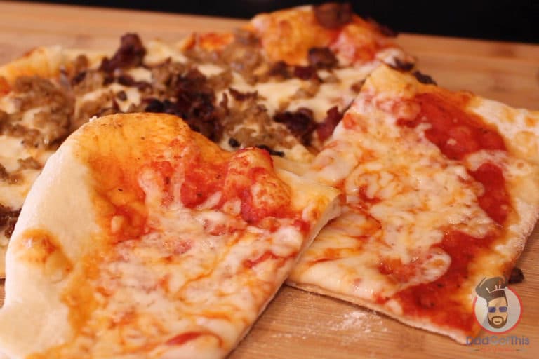 Homemade pizza on a cutting board