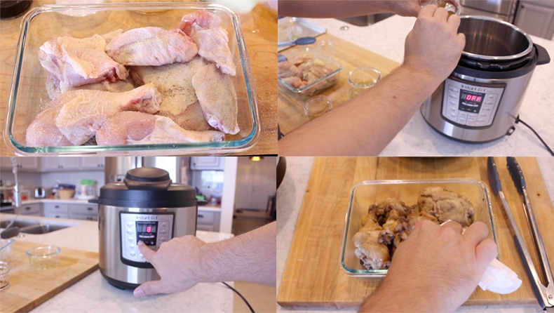 The Steps of how to make filipino chicken adobo in the instant pot.