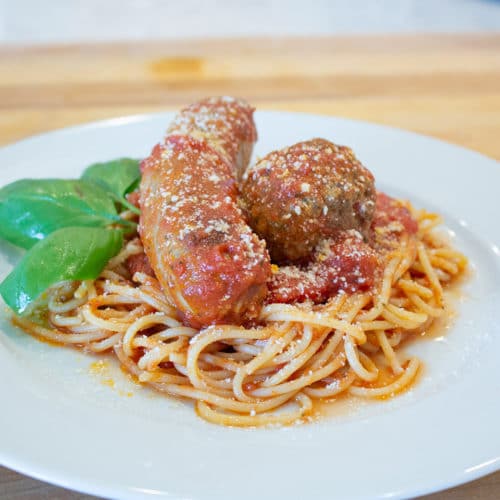instant pot spaghetti with meatballs and sausage