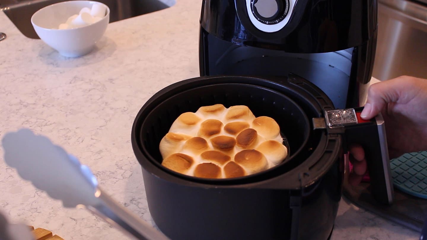 toasted marshmallows on candied yams in an air fryer