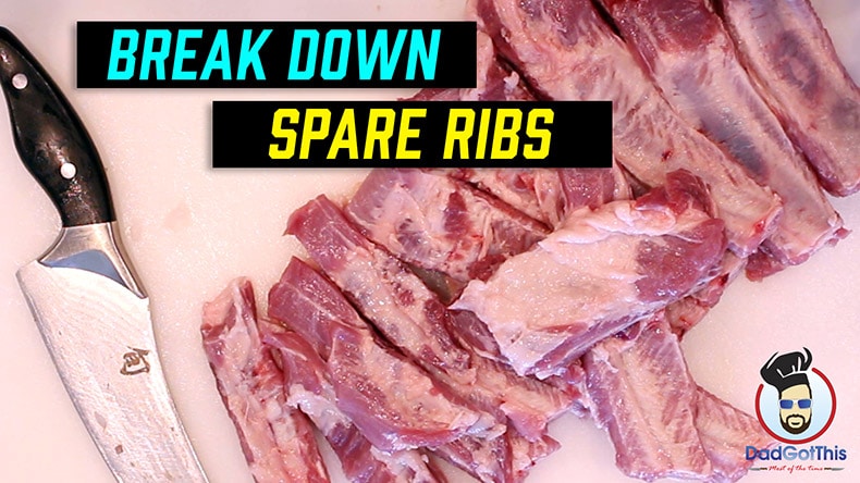 Raw spare ribs cut up and a knife