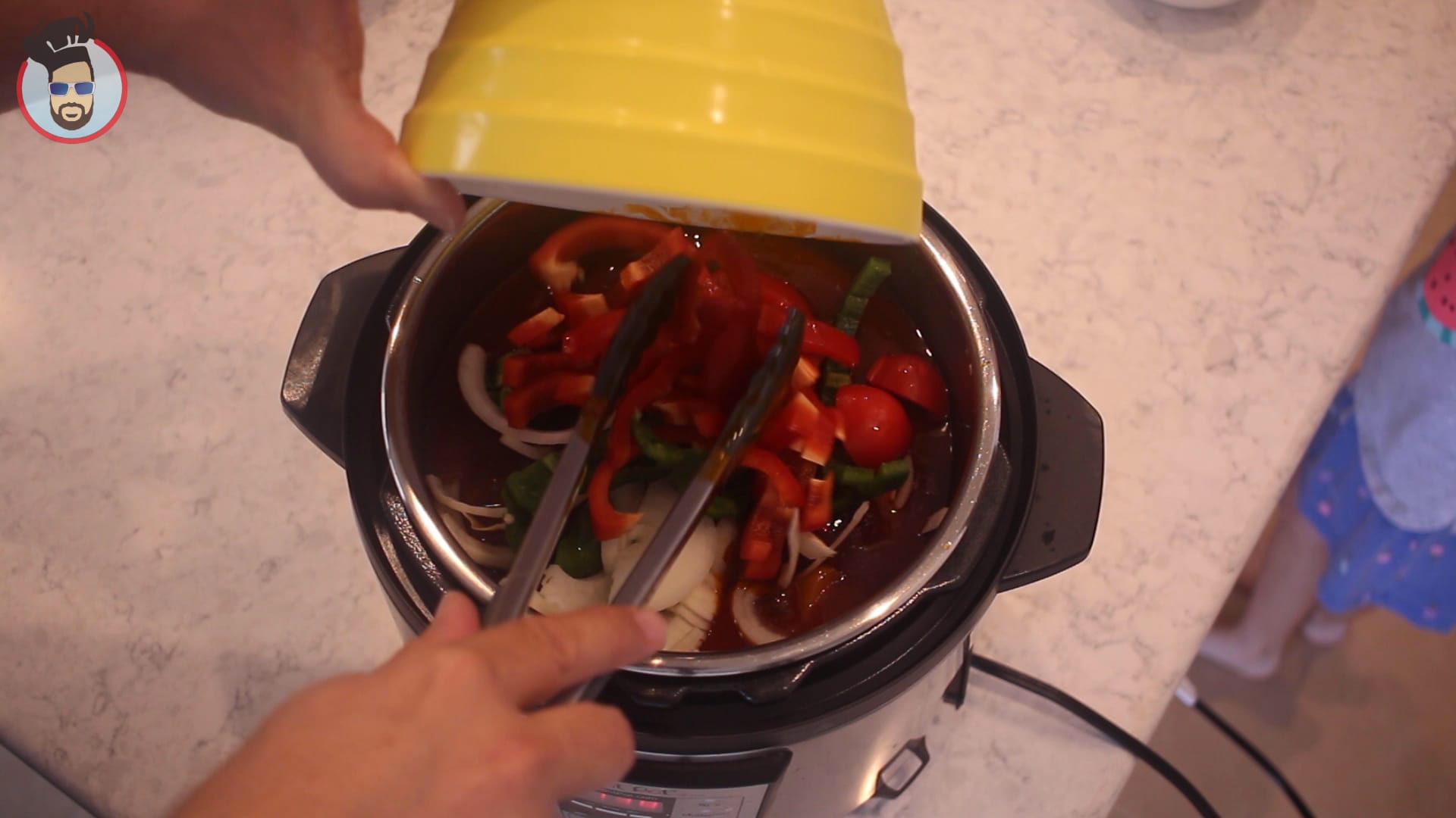 veggies being added to the instant pot for beef kaldereta