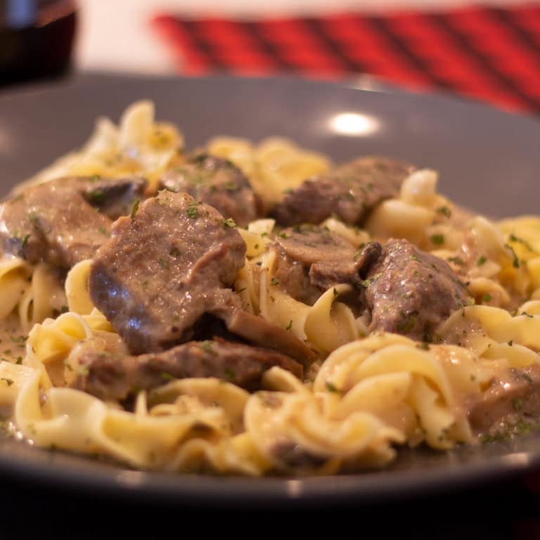 beef stroganoff on a plate