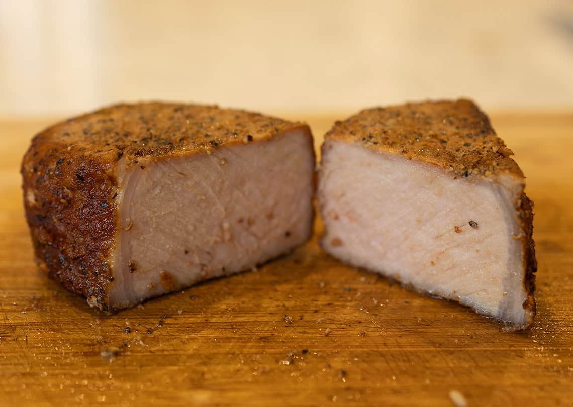 Smoked thick cut pork chop.