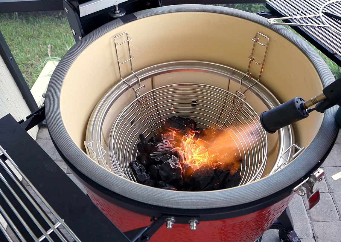 Charcoal lit inside the Kamado Joe Big Joe Series III.