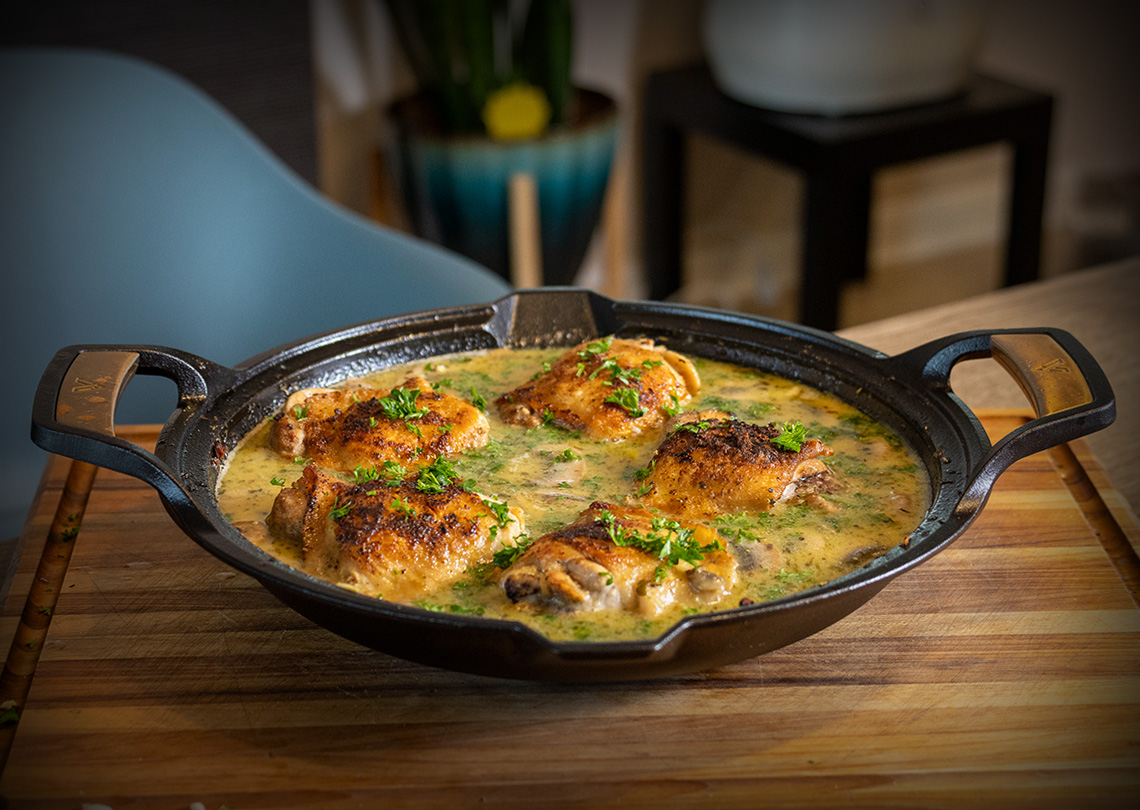 cast iron chicken and mushrooms