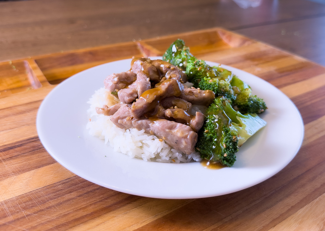 Pork and broccoli Water Velvet Stir Fry with brown garlic sauce