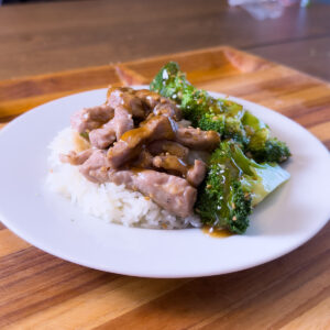 Pork and broccoli Water Velvet Stir Fry with brown garlic sauce