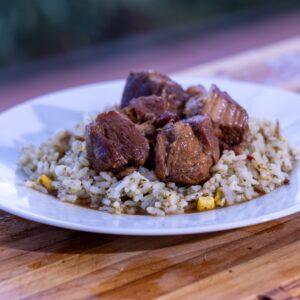 Simple Pork Adobo with Mexican Coke served over Cilantro Lime Rice